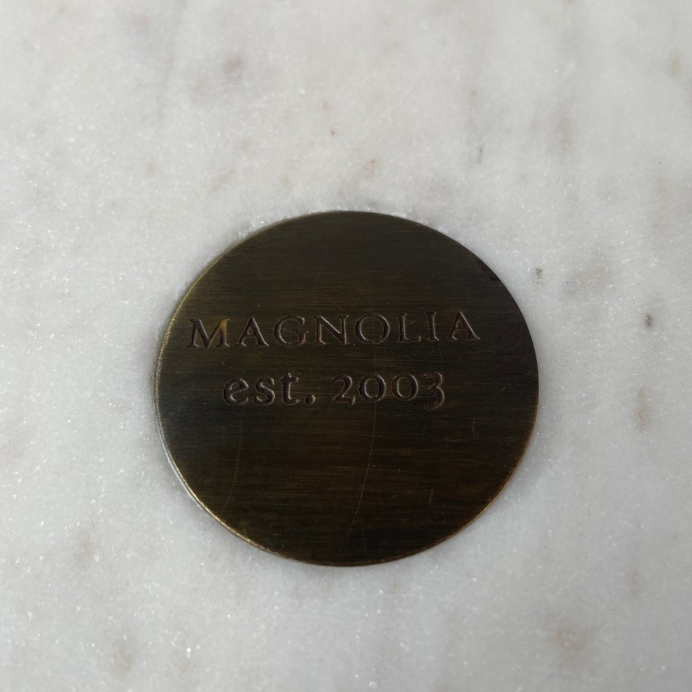 Magnolia Home White Marble Cheese Board Black Stripes Inlay Handle Serving Tray - Picture 4 of 7
